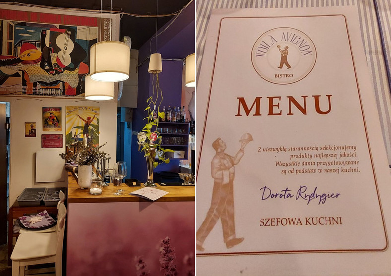 Na ścianach wiszą prace Picassa. Właścicielka i szefowa kuchni na pierwszej stronie menu informuje, że wszystkie dania przygotowywane są od podstaw z produktów najlepszej jakości