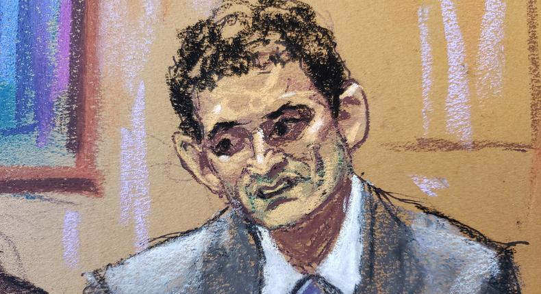 FTX founder Sam Bankman-Fried is questioned by defense lawyer Mark Cohen during his fraud trial.REUTERS/Jane Rosenberg