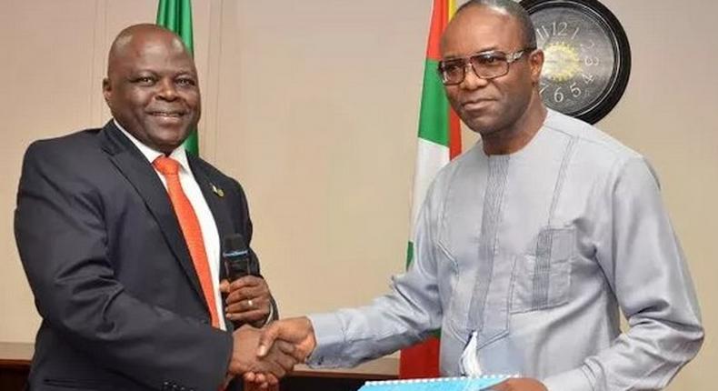 Outgoing GMD of the NNPC, Joseph Dawha hands over to Emmanuel Ibe Kachikwu.