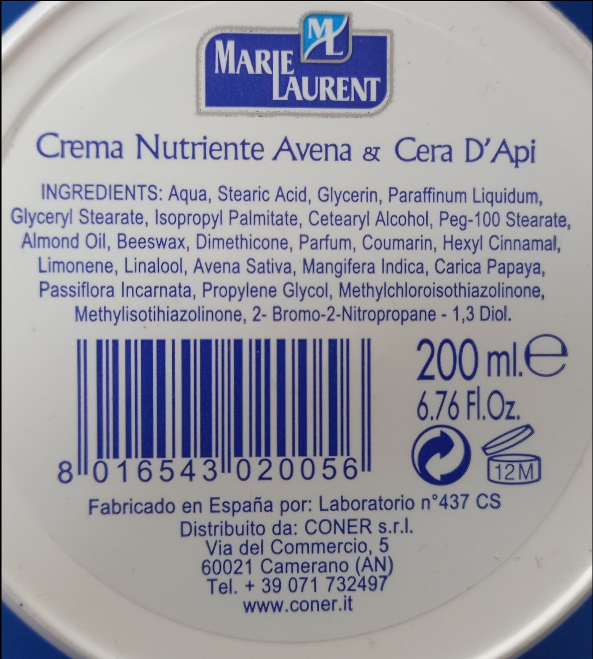 Telový krém s názvom Crema Viso Nutriente Avena & Cera D'Api.