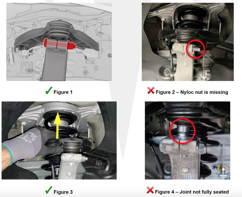 Biuletyn dotyczący usterek zawieszenia w Tesli model 3
