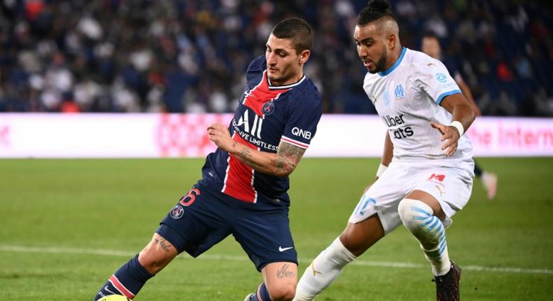 Marco Verratti (L) playing for Paris Saint-Germain against Marseille last month