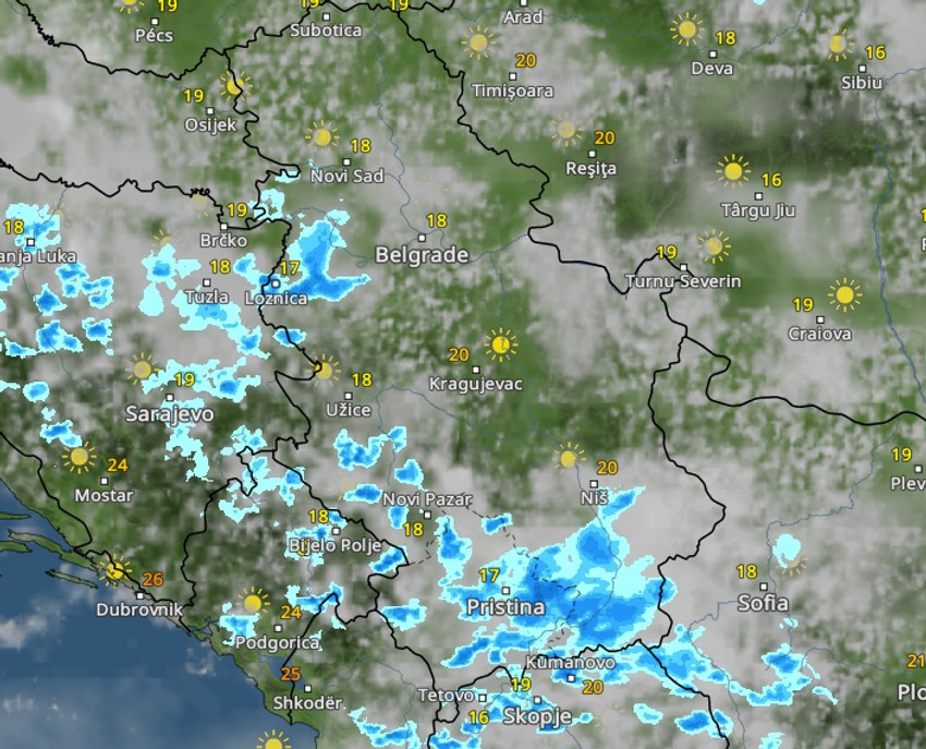 Kretanje kiše danas u 13 časova