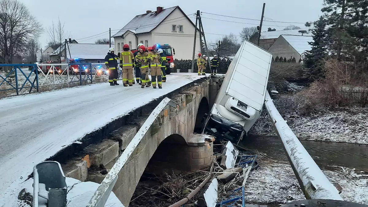 Ciężarówka spadła z mostu do rzeki