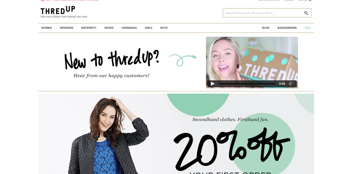 ThredUP's homepage for a new user