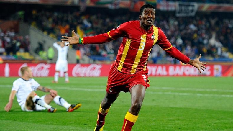 Asamoah Gyan celebrating his goal against USA during 2010 World Cup