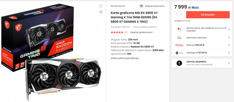 Radeon RX 6800 XT za 7999 złotych w sklepie Morele