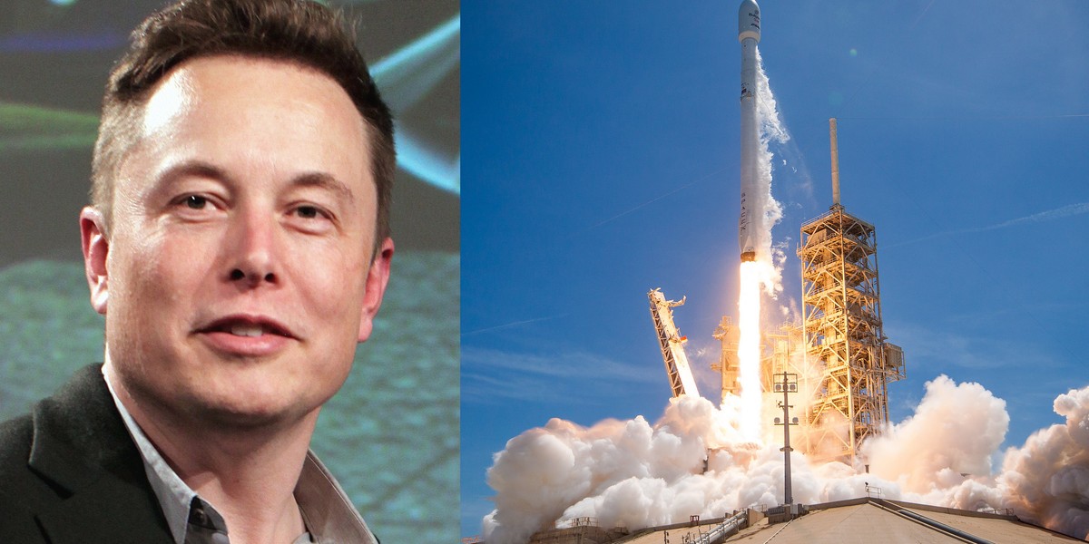 Elon Musk i startujący Falcon 9 