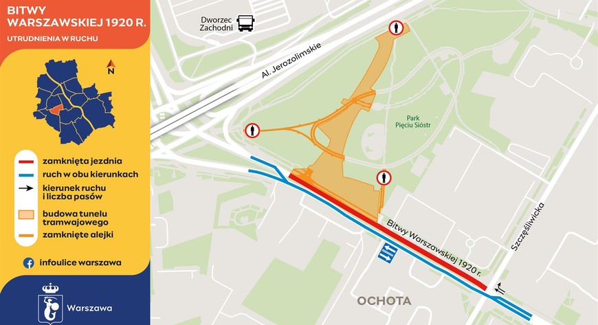 Budowa tramwaju na Dworzec Zachodni powoduje utrudnienia w ruchu