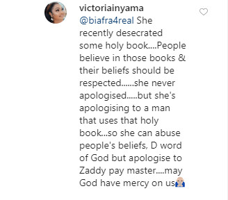 She went to recall the time Etinosa desecrated the bible by smoking with it and not apologising over her actions [LindaIkeji]