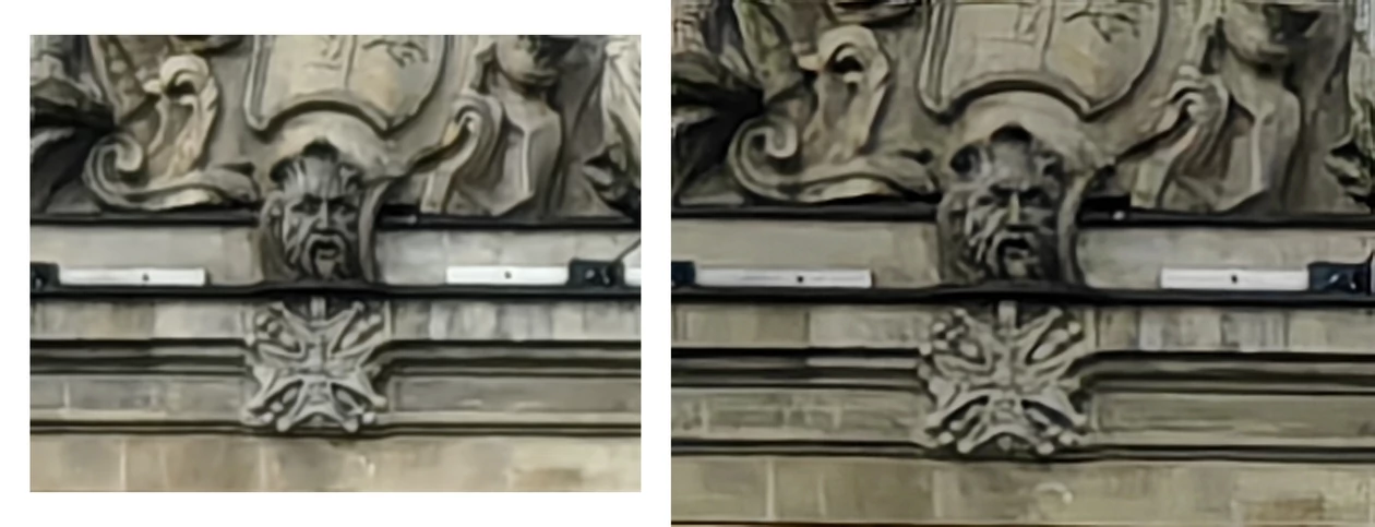 Zdjęcia z maksymalnym zoomem cyfrowym 100x - po lewej Huawei P60 Pro, po prawej Huawei P50 Pro (kliknij, aby powiększyć)