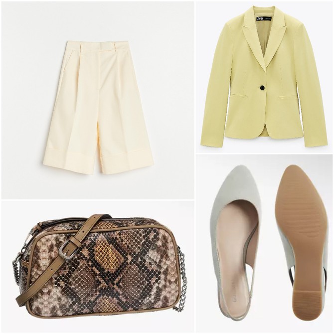 Bluza i bermude „Mango“,  minđuše „P.... S.... fashion“,  cipele „Solo“