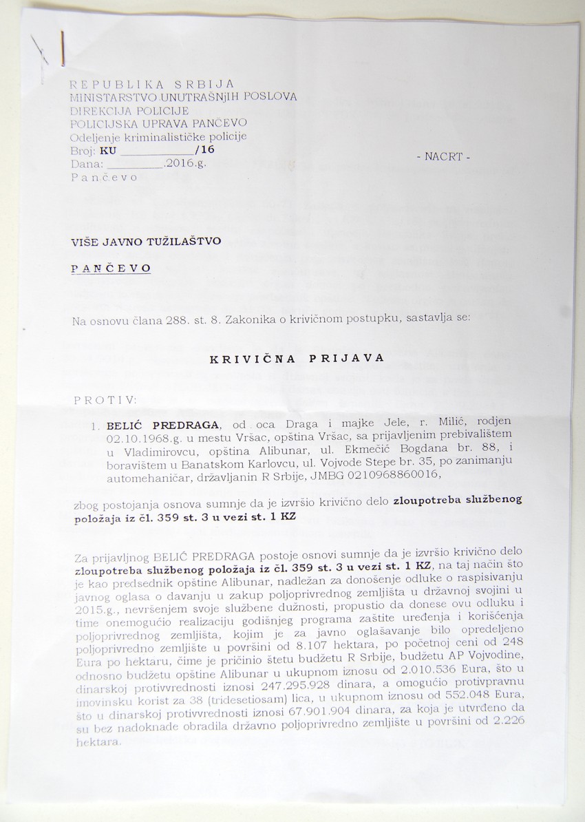 Jedna od brojnih krivičnih prijava za zloupotrebu položaja