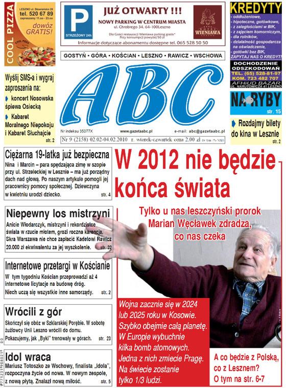 Okładka gazety "ABC" z przepowiednią Mariana Węcławka