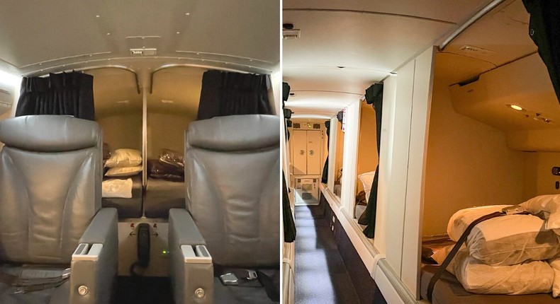 Business Insider's author spotted the differences between the rest areas for pilots and flight attendants on an Air New Zealand Boeing 777-300ER.Monica Humphries/Business Insider