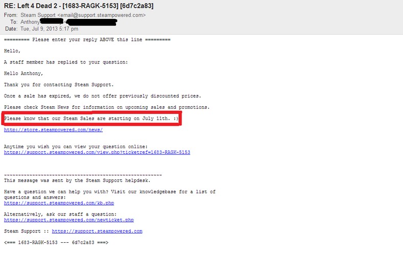 E-mail od pracownika Steam'a