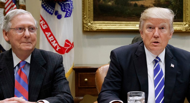 Senate Majority Leader Mitch McConnell with President Donald Trump.