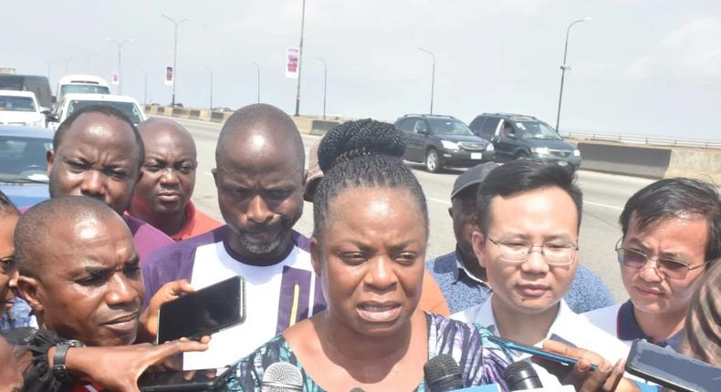 Chief Engineer, Federal Ministry of Works Lagos, Mr Adejala Clement; other officials at a World News Conference on planned repairs of the Adeniji/Adekunle ramps of the Third ]Mainland Bridge in Lagos on Sunday  [NAN]