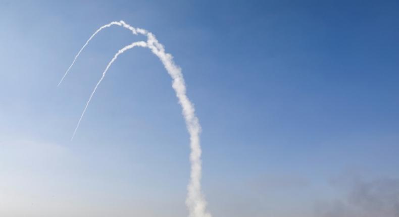 An Israeli missile is launched from the Iron Dome defence missile system, designed to intercept and destroy incoming short-range rockets and artillery shells