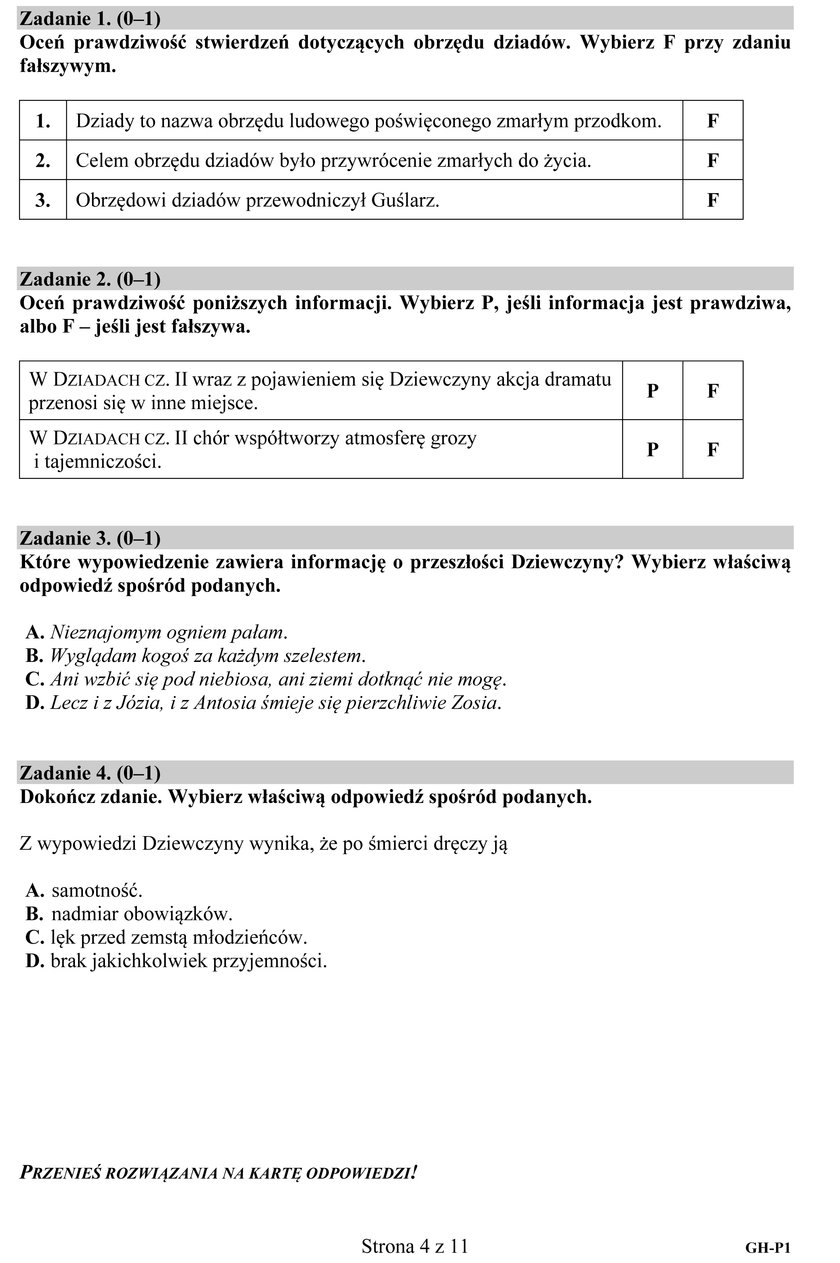 Arkusz egzaminacyjny - język polski