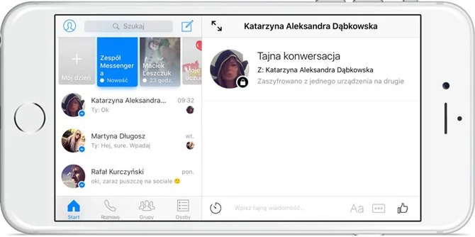 Okno tajnej konwersacji w aplikacji Facebook Messenger