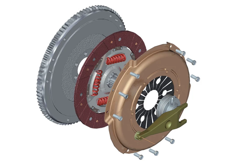 Zewnętrzna część docisku wiruje wraz z kołem zamachowym silnika. Tarcza sprzęgła połączona z wałkiem skrzyni biegów porusza się wraz z nim niezależnie - w czasie wysprzęglenia.