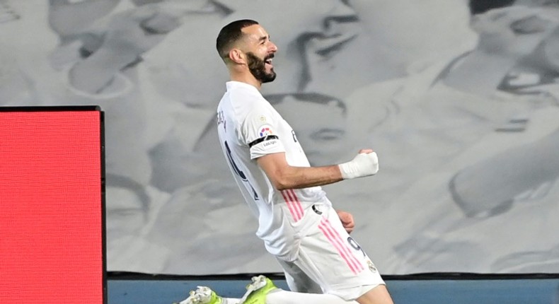 Spectacular: Real Madrid's Karim Benzema celebrates after scoring