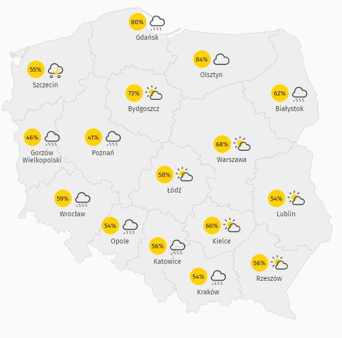 Zachmurzenie w Polsce w sobotę 15.05.2021