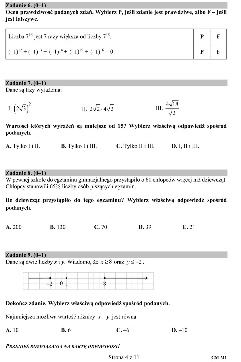 Egzamin gimnazjalny 2017: matematyka