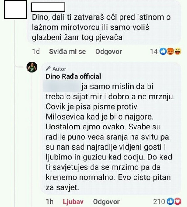 Dino Radja, response to the ugly comment about Djordje Balasevic