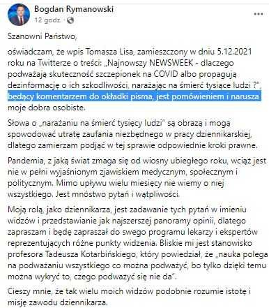 Oświadczenie Bogdana Rymanowskiego