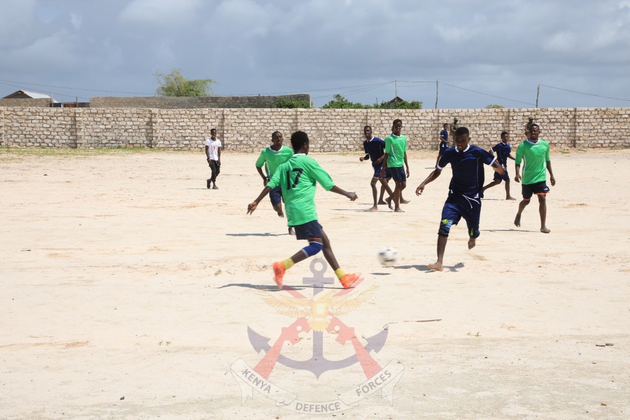 After the commissioning of the stadium the officials were treated to a football match. [COURTESY:KDF]