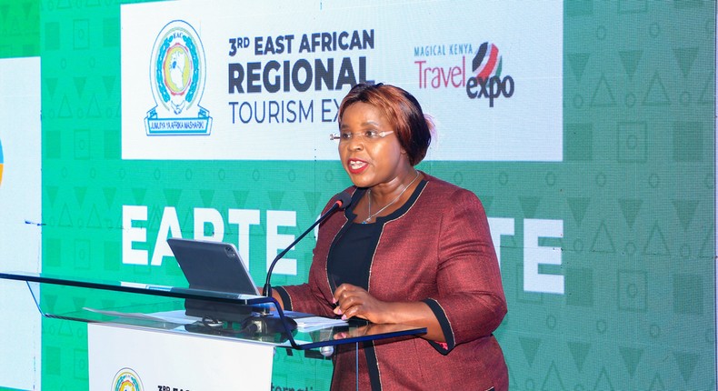 CS Tourism, Wildlife and Heritage Peninah Malonza when she launched the twin tourism fairs (EARTE and MKTE) which will be hosted in November at KICC