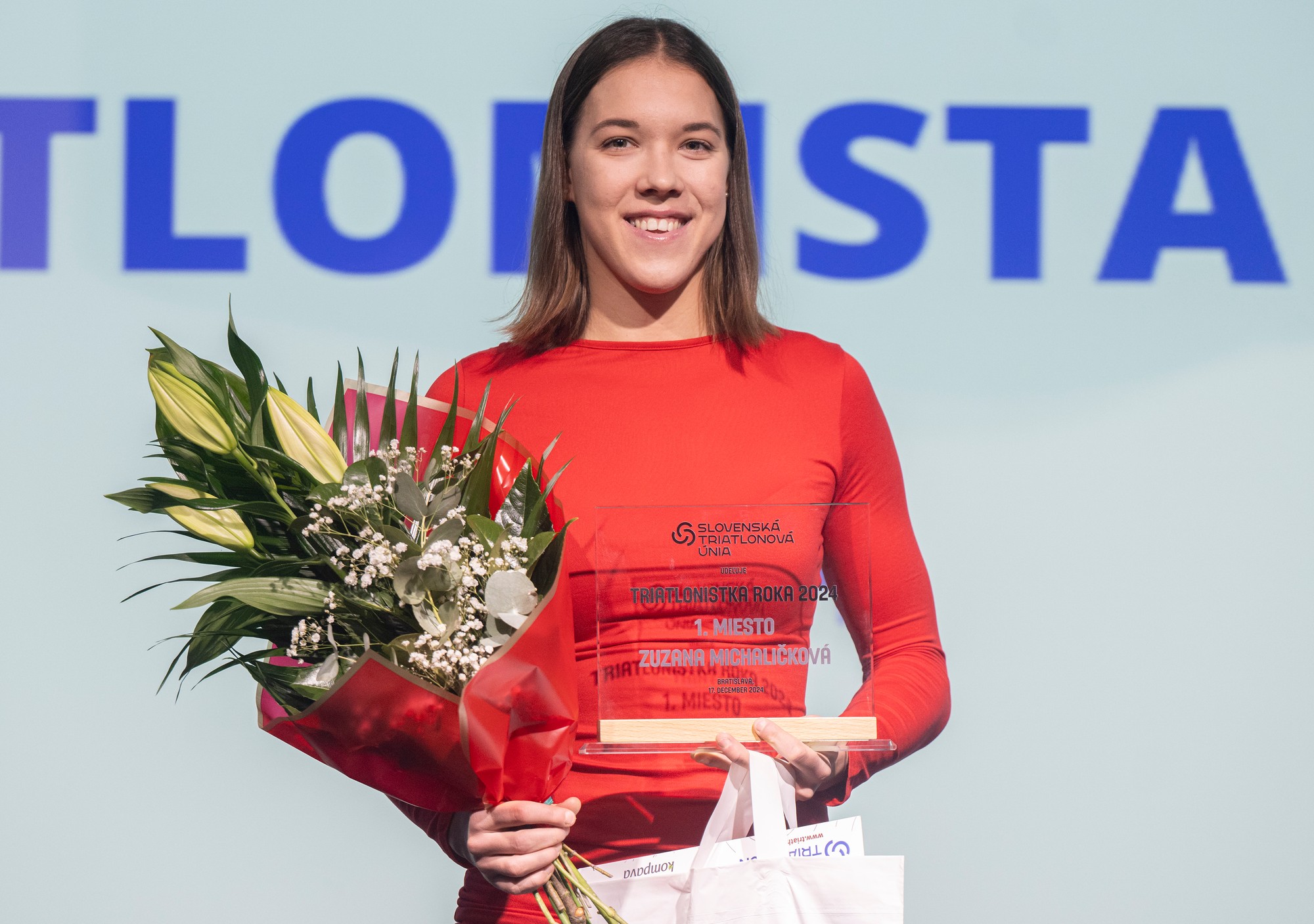 Na snímke triatlonistka roka 2024 Zuzana Michaličková na udeľovaní cien Triatlonista roka 2024 v Bratislave.