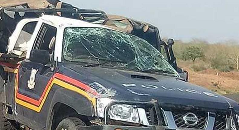 Wreckage of the police vehicle from Lafey Police Station, Mandera County