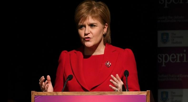 Scotland's First Minister Nicola Sturgeon delivers a lecture at the University of Sheffield in northern England, on November 7, 2016