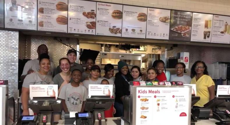 Employees at the Garner, North Carolina Chick-fil-A that opened on Sunday.