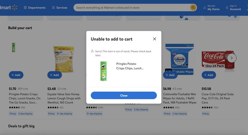 Walmart.com could not put items into carts temporarily on Black Friday