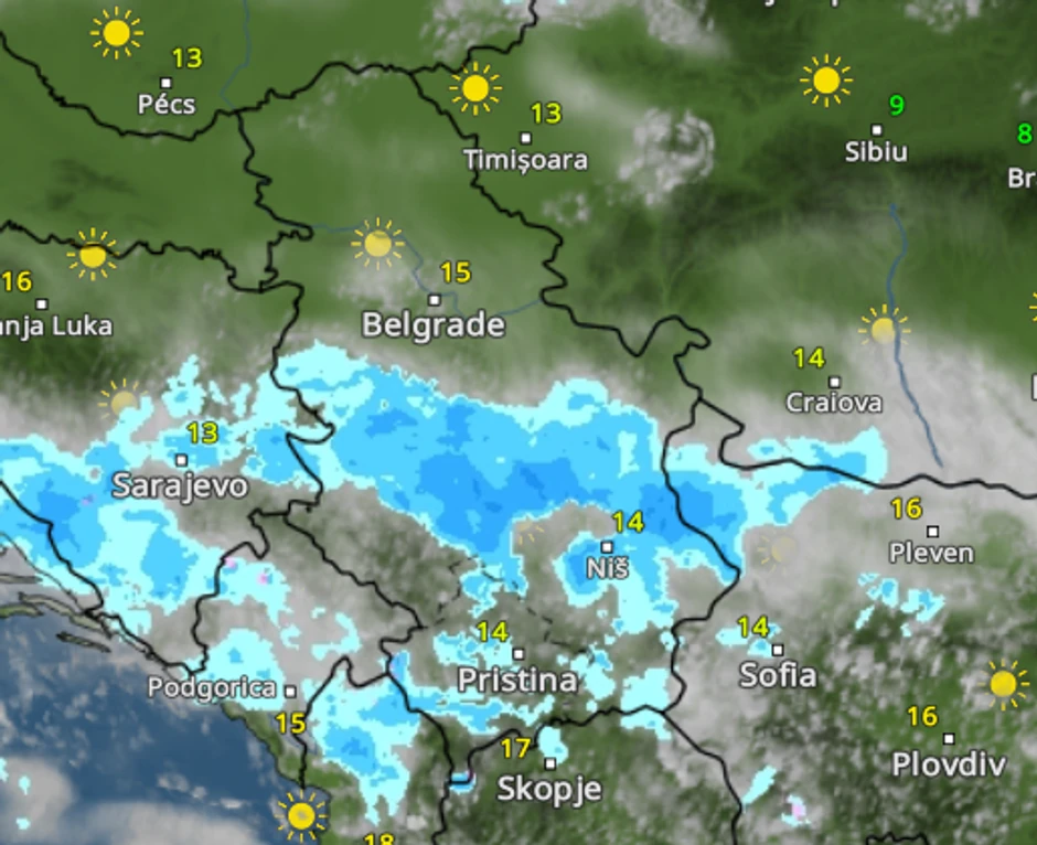 padavine u Srbiji 25. oktobra u 17 sati