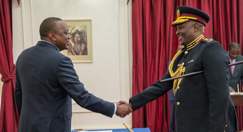 President Uhuru Kenyatta with new IG Hillary Mutyambai at State House (PSCU)