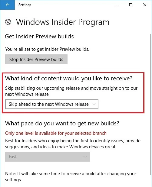 Windows Insider z opcją przeskakiwania gałęzi aktualizacji