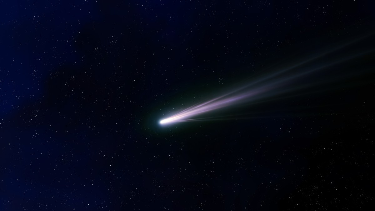 Kometa Bright,Comet,Tail,,Glowing,Comet,Flies,In,Space.,Photo,Of