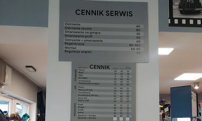 Cennik w jednej z wypożyczalni 