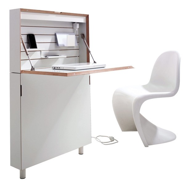 Avec son look futuriste, ce bureau a le pouvoir de disparaître en deux temps, trois mouvements.