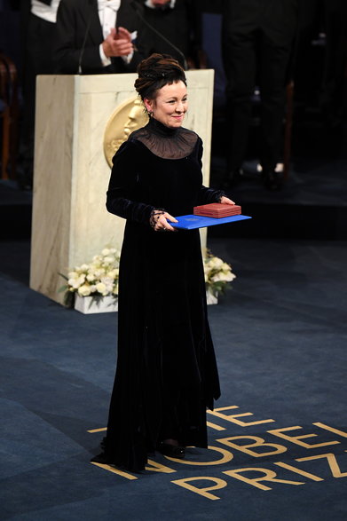 Olga Tokarczuk podczas ceremonii wręczenia nagród Nobla w 2019 r.