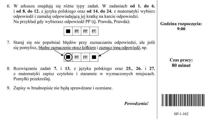 Arkusze ze sprawdzianu szóstoklasisty 2016 - język polski i matematyka