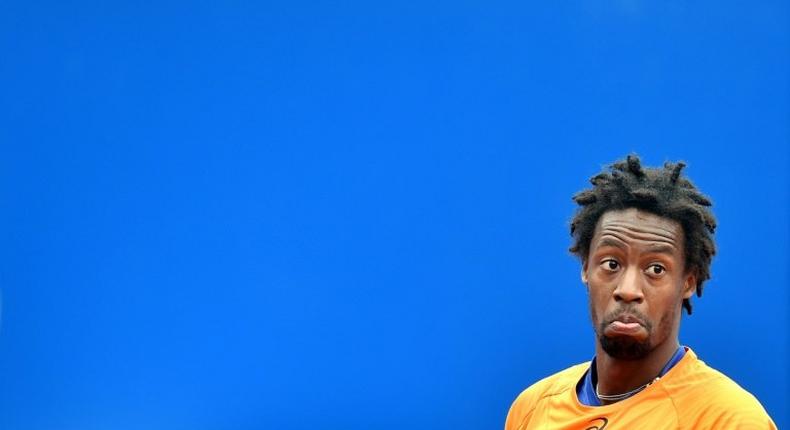 French Gael Monfils reacts during his round of sixteen match against Korean Hyeon Chung at the ATP tennis BMW Open in Munich, southern Germany, on May 4, 2017