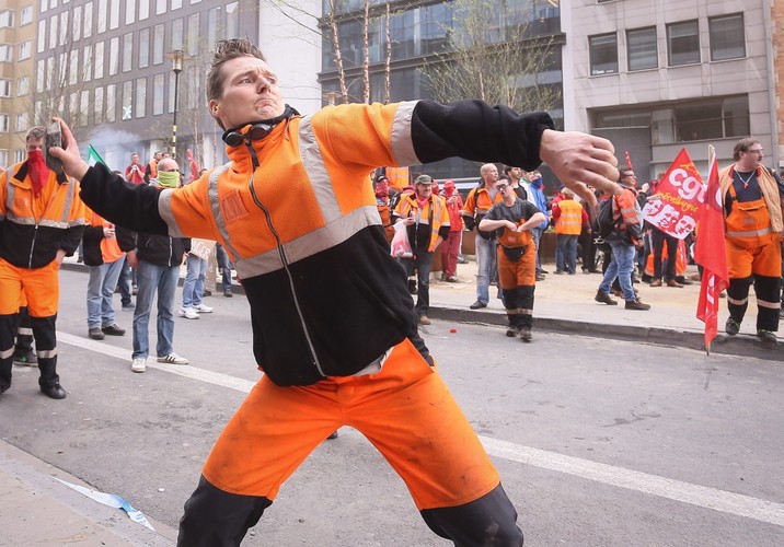 Protest związkowców w Brukseli