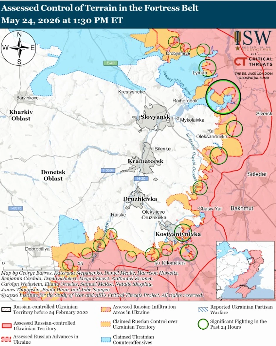 Pojas tvrđava, Ukrajina, mapa ISW