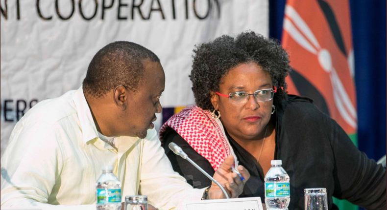 President Uhuru Kenyatta with Barbados Prime Minister Mia Amor Mottley.